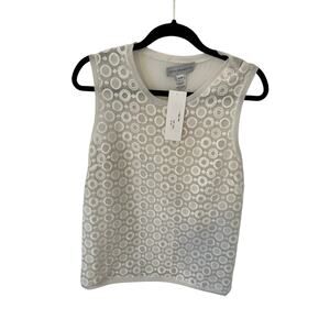 Dennis Merotto White Embroidered Mesh Sleeveless Top L Made in Canada NWOT